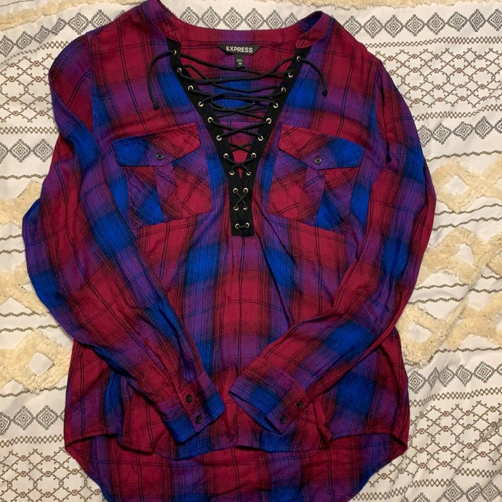 Express long sleeve lace up top